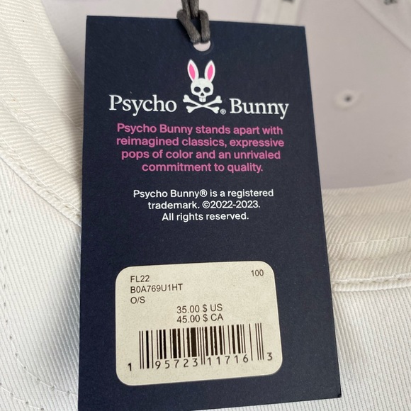 Psycho Bunny unisex White Baseball Cap/ Hat in white O/S NWT - Picture 5 of 9